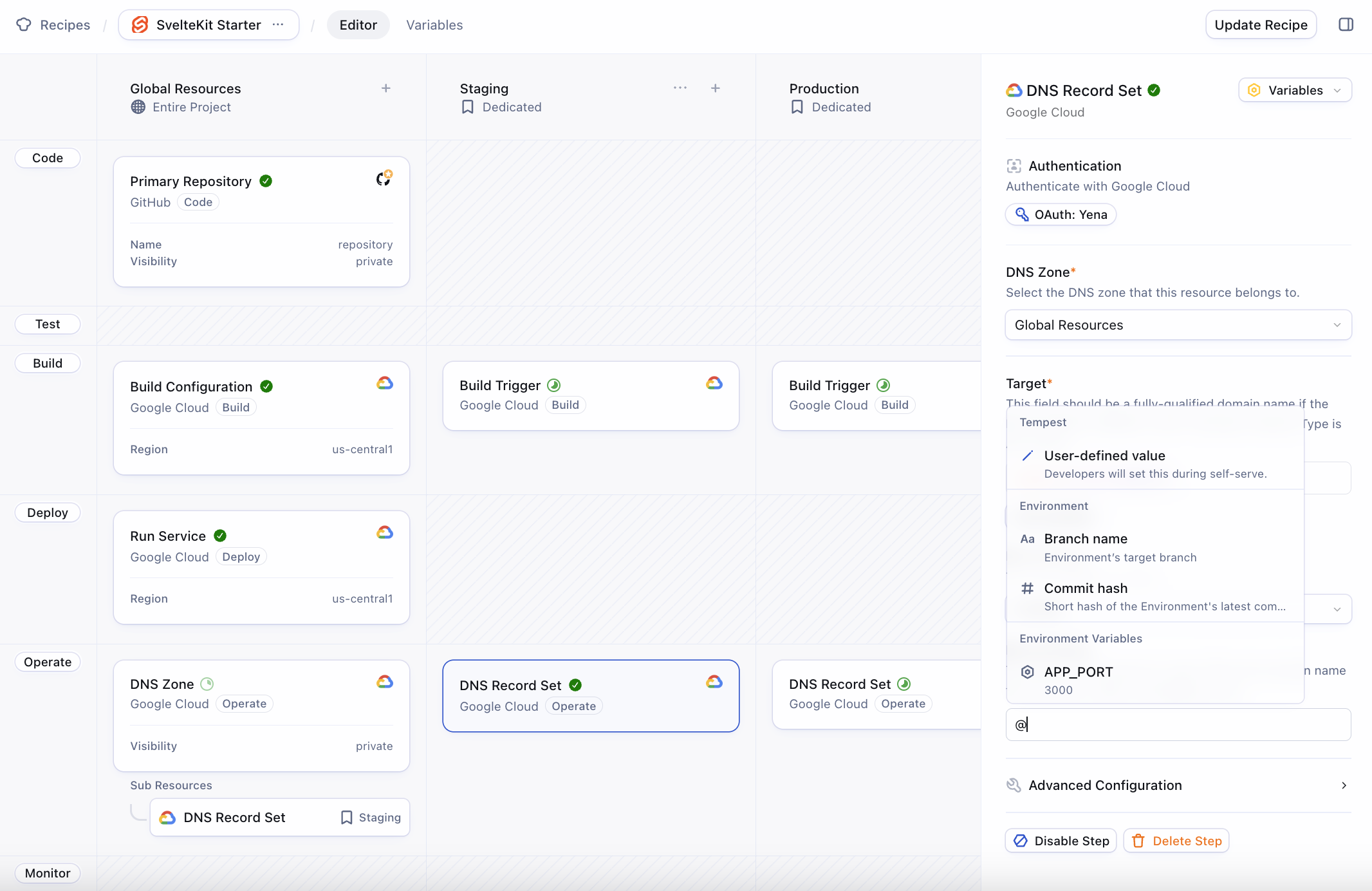 Use variables to configure your Recipe